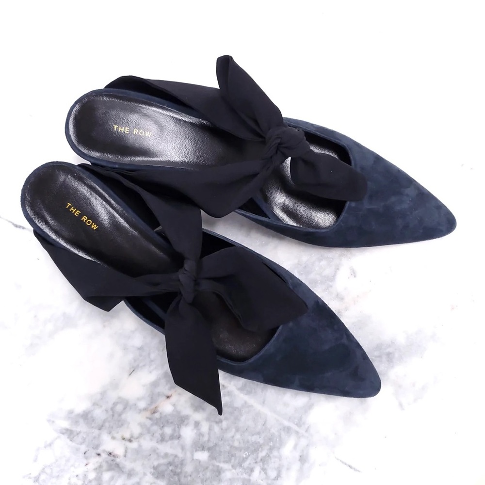 The Row Blue Suede Mules